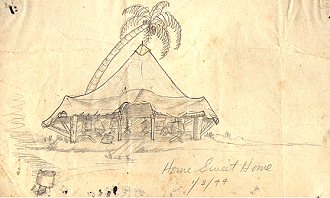 A sketch of his tent somewhere in the Philippines
